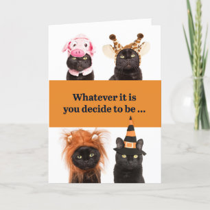 Tarjeta Festiva 	Feliz Halloween Gato con Disfraces Humor 