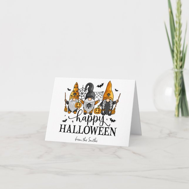 Tarjeta Festiva Feliz Halloween Gnomos (Anverso)
