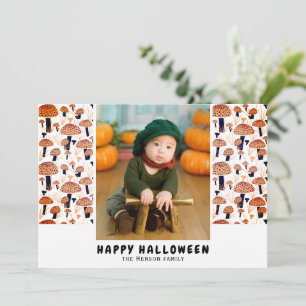 Tarjeta Festiva Feliz Halloween Hongo Naranja Otoño Foto 
