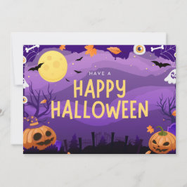 Tarjeta Festiva Feliz Halloween Ilustrativo Morado