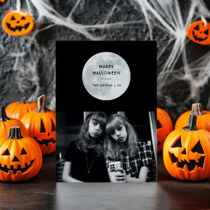 Tarjeta Festiva Feliz Halloween Luna Murciélagos Negro & Blanco Pe