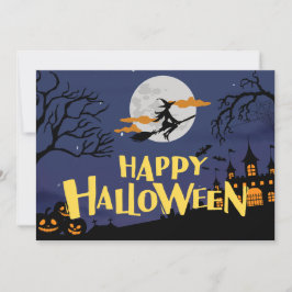 Tarjeta Festiva Feliz Halloween Moderno Azul Amarillo