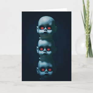 Tarjeta Festiva Feliz Halloween Muñecas Espeluznantes Con Ojos Roj