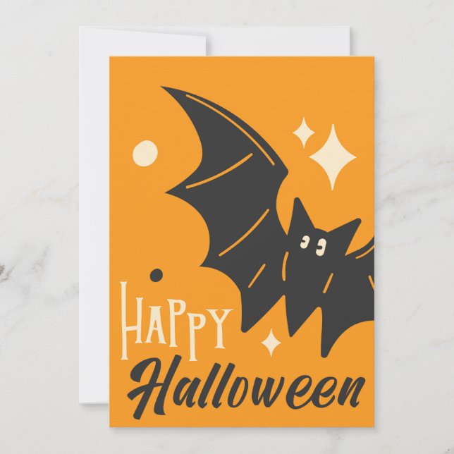 Tarjeta Festiva Feliz Halloween Murciélago Naranja Divertido Lindo (Anverso)