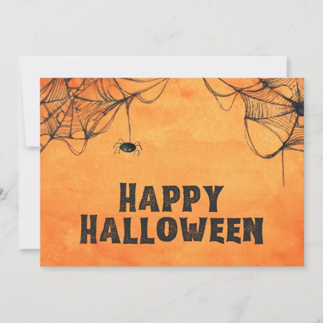 Tarjeta Festiva Feliz Halloween naranja y negro (Anverso)