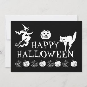 Tarjeta Festiva Feliz Halloween negro blanco espeluznante