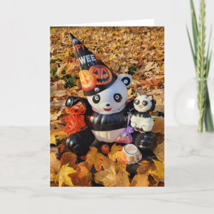 Tarjeta Festiva Feliz Halloween Panda y Gatito Truco o Trato