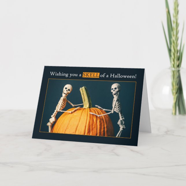 Tarjeta Festiva Feliz Halloween para cualquier esqueleto con calab (Anverso)