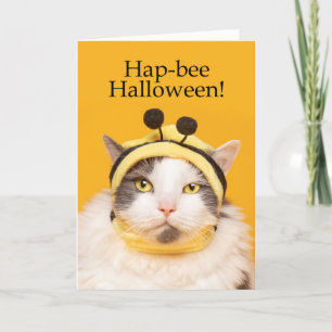 Tarjeta Festiva Feliz Halloween para cualquier gato con disfraz de