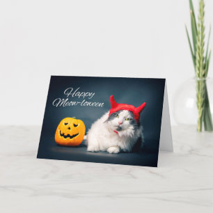Tarjeta Festiva Feliz Halloween para cualquier gato con disfraz ma