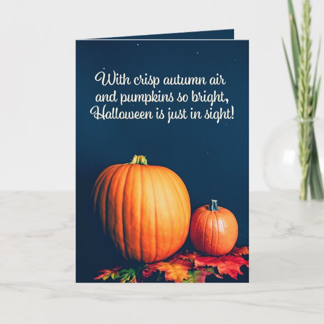 Tarjeta Festiva Feliz Halloween para cualquiera Calabazas Hojas de (Anverso)