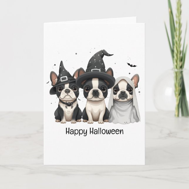 Tarjeta Festiva Feliz Halloween Perros Boston Terrier (Anverso)