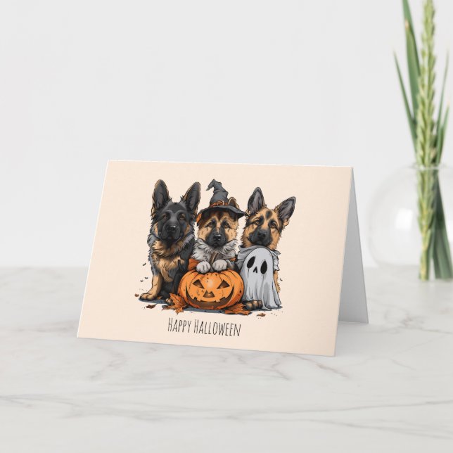 Tarjeta Festiva Feliz Halloween Perros Pastor Alemán (Anverso)