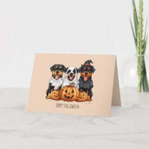 Tarjeta Festiva Feliz Halloween Perros Rottweiler Jack O Lantern