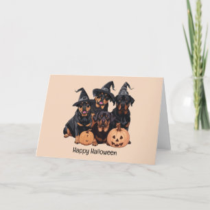 Tarjeta Festiva Feliz Halloween Perros Rottweiler Jack O Lantern