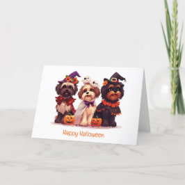 Tarjeta Festiva Feliz Halloween perros Shih Tzu