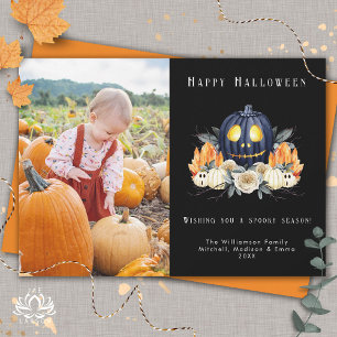 Tarjeta Festiva Feliz Halloween Spooky Pumpkins Crystall Photo