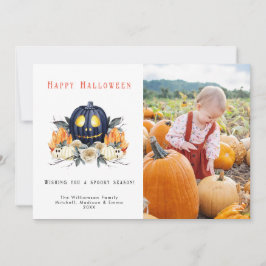 Tarjeta Festiva Feliz Halloween Spooky Pumpkins Crystall Photo