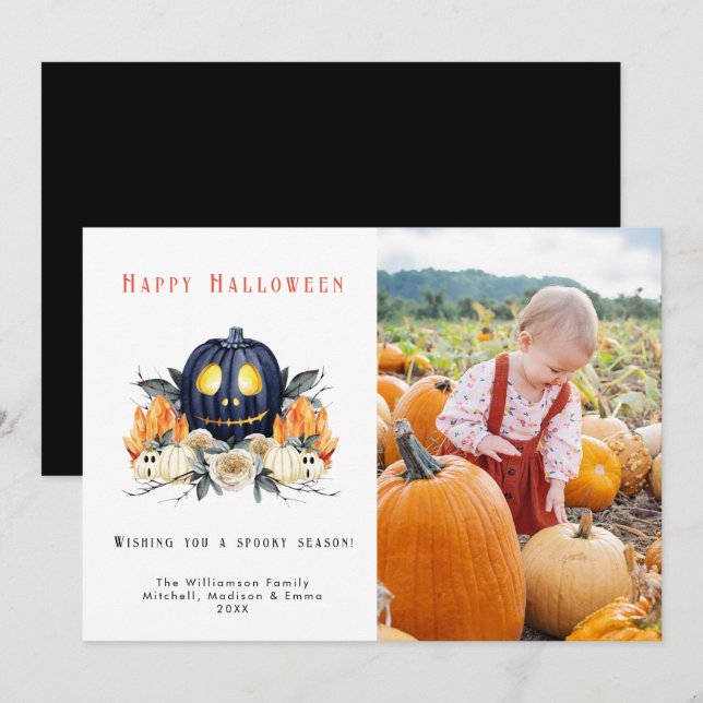 Tarjeta Festiva Feliz Halloween Spooky Pumpkins Crystall Photo (Anverso / Reverso)