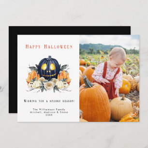 Tarjeta Festiva Feliz Halloween Spooky Pumpkins Crystall Photo