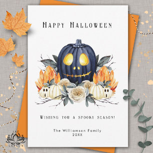 Tarjeta Festiva Feliz Halloween Spooky Samhain Pumpkins Crystals