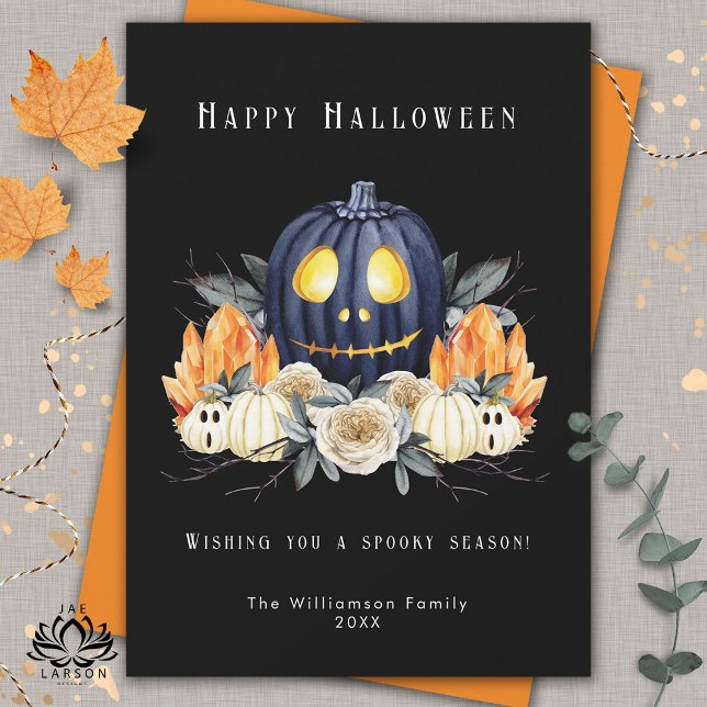 Tarjeta Festiva Feliz Halloween Spooky Samhain Pumpkins Crystals (Subido por el creador)
