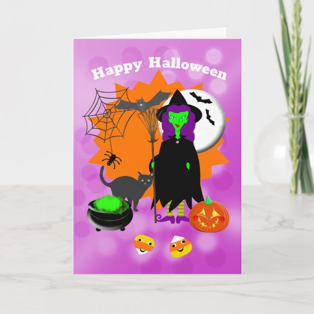 Tarjeta Festiva Feliz Halloween Spooky Witch (Anverso)