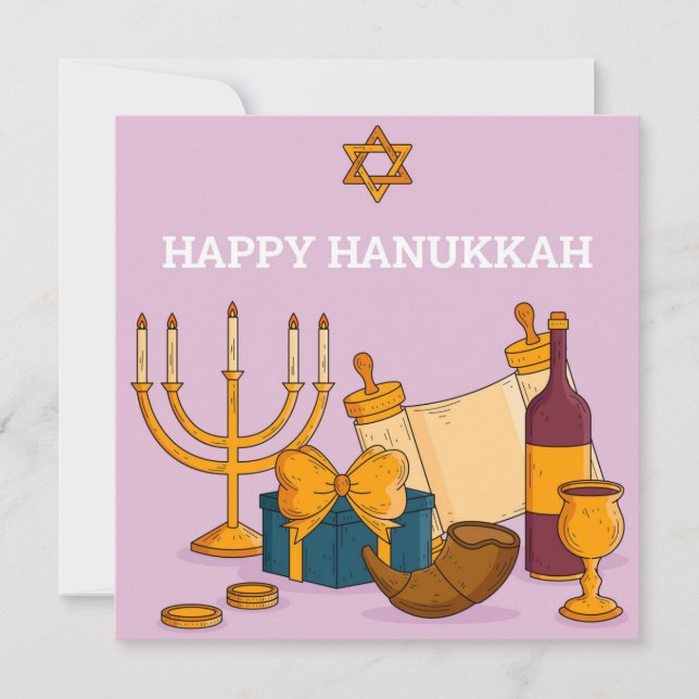Tarjeta Festiva Feliz Hanukkah (Anverso)