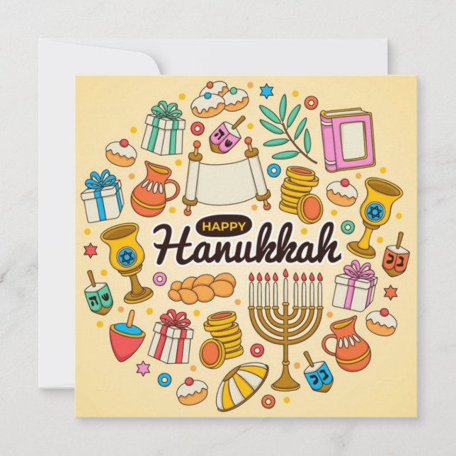 Tarjeta Festiva Feliz Hanukkah (Anverso)