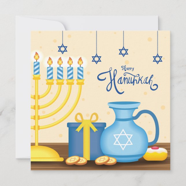 Tarjeta Festiva Feliz Hanukkah (Anverso)