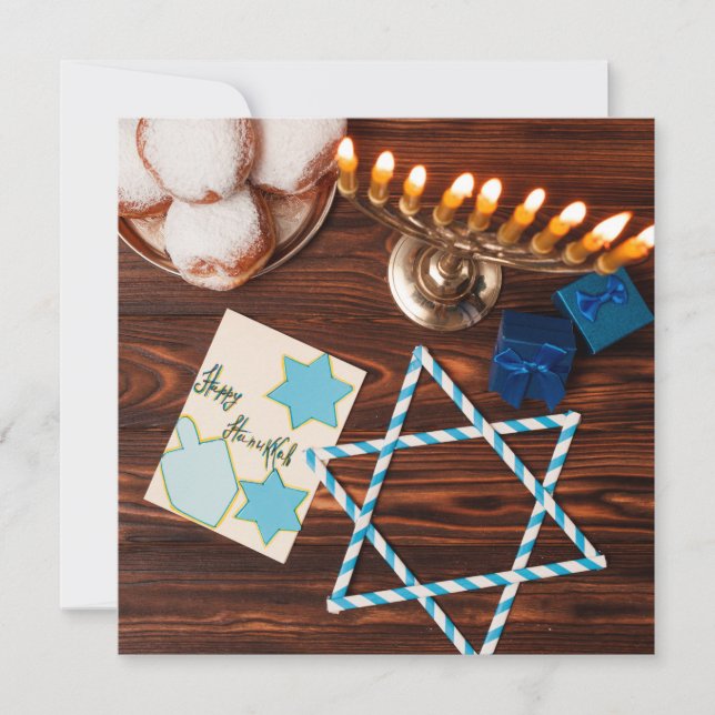 Tarjeta Festiva Feliz Hanukkah (Anverso)