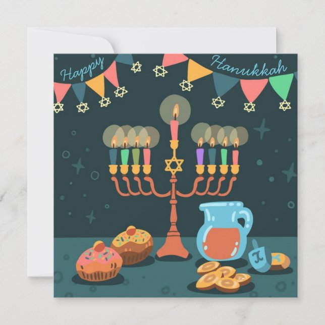 Tarjeta Festiva Feliz Hanukkah (Anverso)