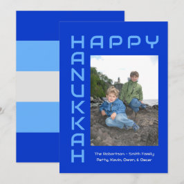 Tarjeta Festiva Feliz Hanukkah azul-gris editable foto navideña