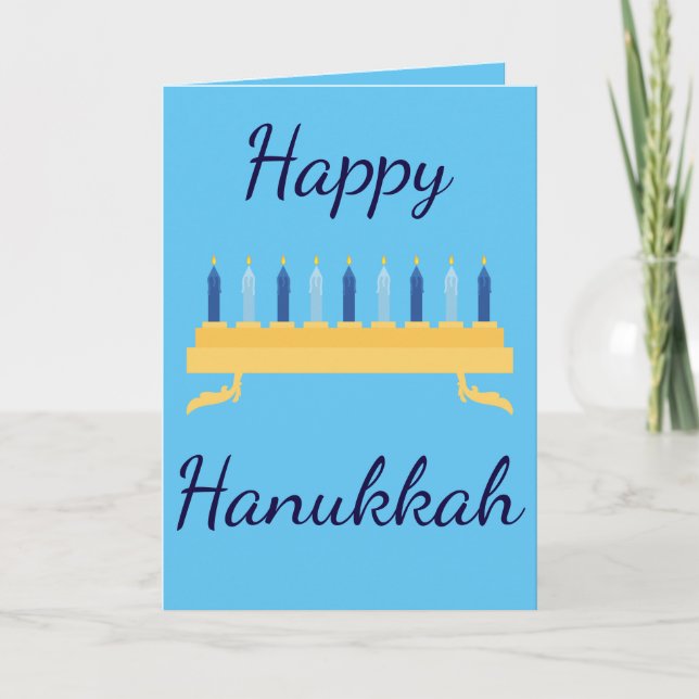 Tarjeta Festiva Feliz Hanukkah Blue Menorah (Anverso)