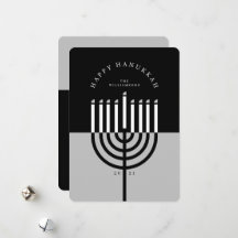 Feliz Hanukkah Candle Menorah moderno negro y gris