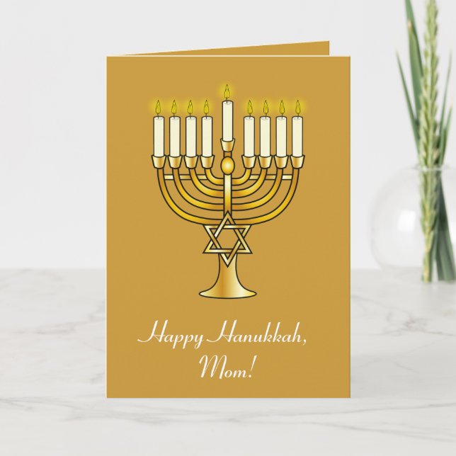 Tarjeta Festiva Feliz Hanukkah con Menorah: Mamá (Anverso)
