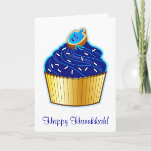 Tarjeta Festiva Feliz Hanukkah con torta y galleta