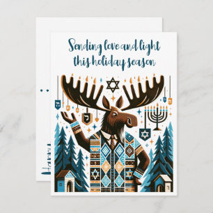 Tarjeta Festiva Feliz Hanukkah (¡Con Un Moose!)