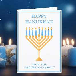 Tarjeta Festiva Feliz Hanukkah Cute Personalizable Menorah
