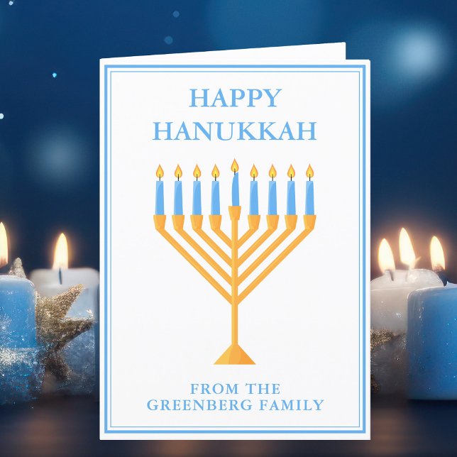 Tarjeta Festiva Feliz Hanukkah Cute Personalizable Menorah (Subido por el creador)