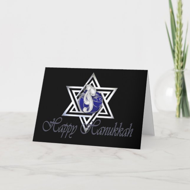 Tarjeta Festiva Feliz Hanukkah Decorada Estrella de David Card (Anverso)
