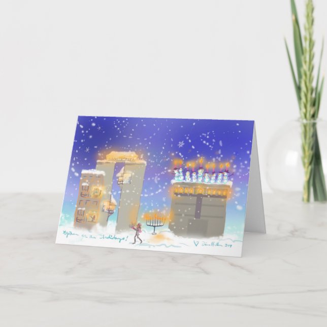 Tarjeta Festiva ¡Feliz Hanukkah desde Hanukkahville! (Anverso)