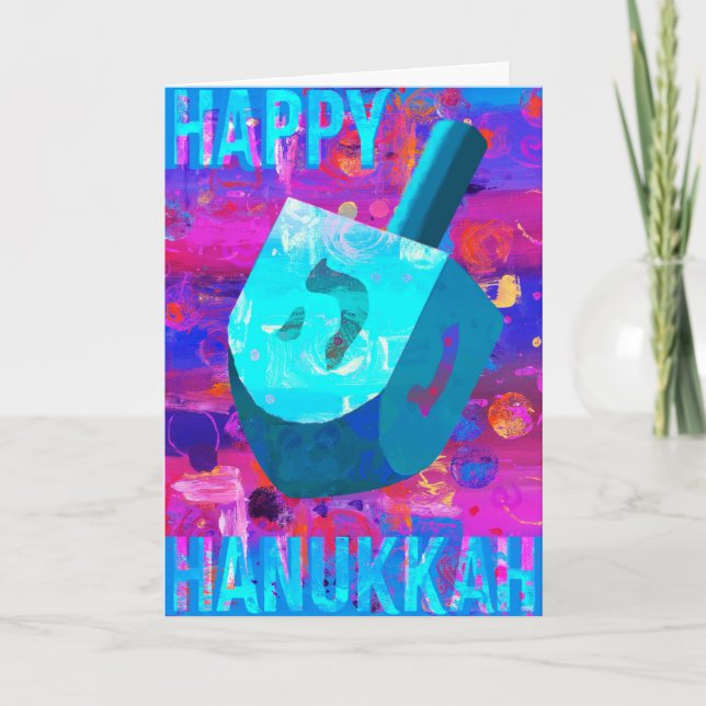 Tarjeta Festiva Feliz Hanukkah Dreidel (Anverso)