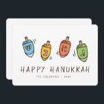 Tarjeta Festiva Feliz Hanukkah Dreidel moderno<br><div class="desc">El diseño está compuesto por el ilustracion superior Dreidel. Agrega tu nombre,  saludo y año</div>