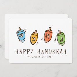 Tarjeta Festiva Feliz Hanukkah Dreidel moderno