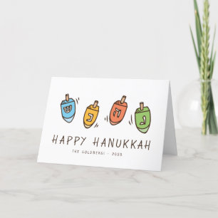 Tarjeta Festiva Feliz Hanukkah Dreidel moderno