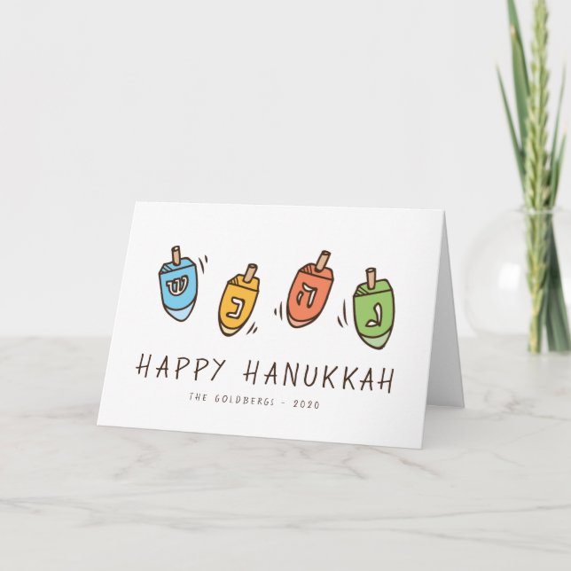 Tarjeta Festiva Feliz Hanukkah Dreidel moderno (Anverso)