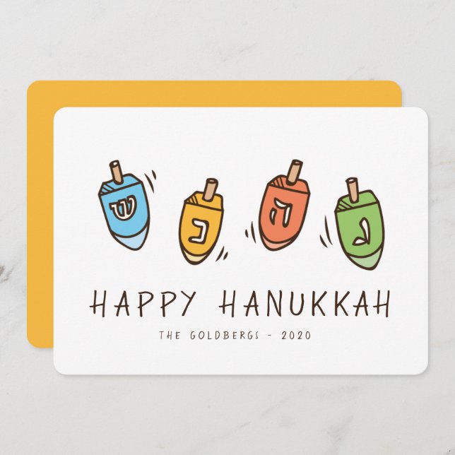 Tarjeta Festiva Feliz Hanukkah Dreidel moderno (Anverso / Reverso)