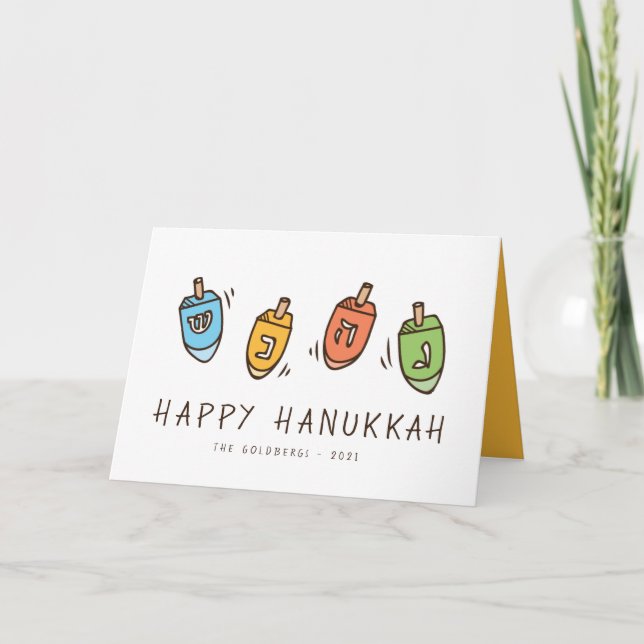 Tarjeta Festiva Feliz Hanukkah Dreidel moderno (Anverso)