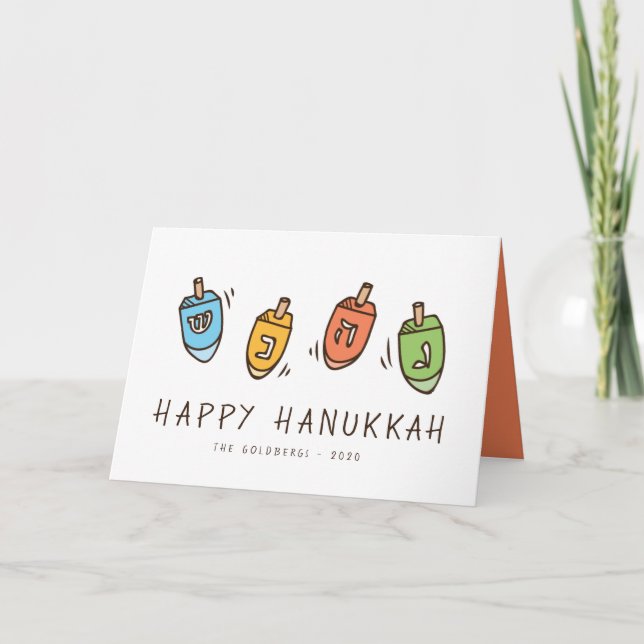 Tarjeta Festiva Feliz Hanukkah Dreidel moderno (Anverso)
